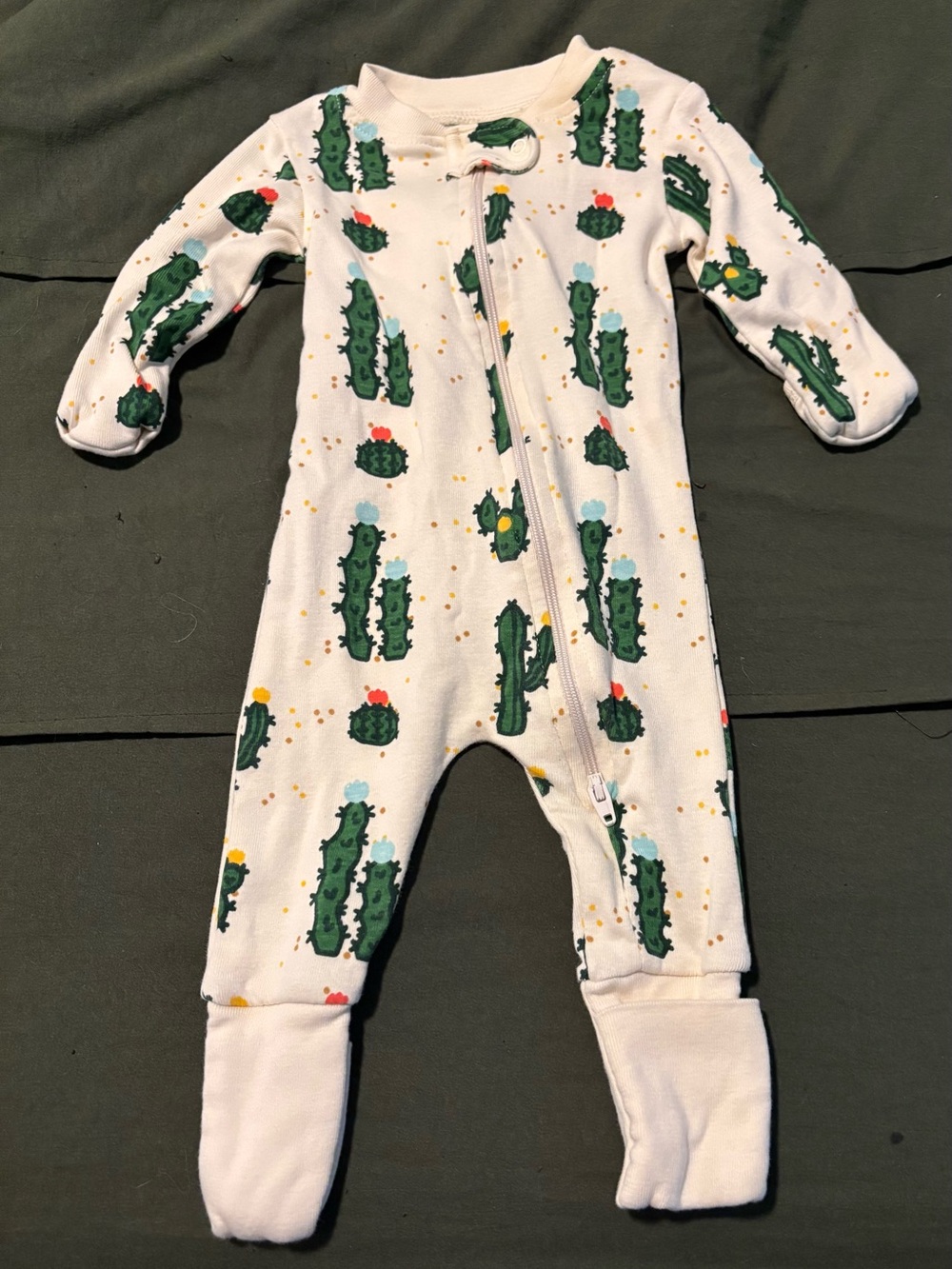 Monica + Andy Cream Cactus-Print Baby One-Piece Zipper Footed Romper